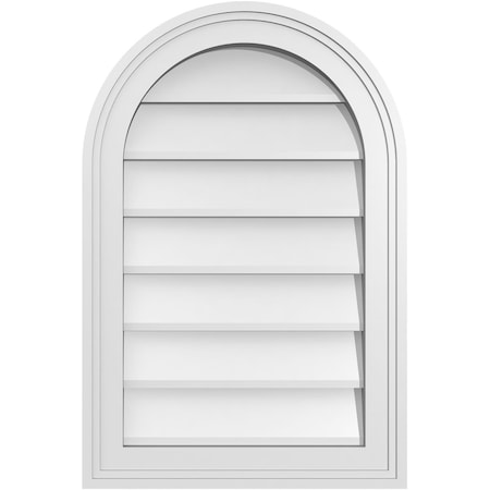 Ekena Millwork Round Top Surface Mount PVC Gable Vent w/ 2"W x 1-1/2"P Brickmould Frame, 16"W x 24"H GVPRT16X2402SN